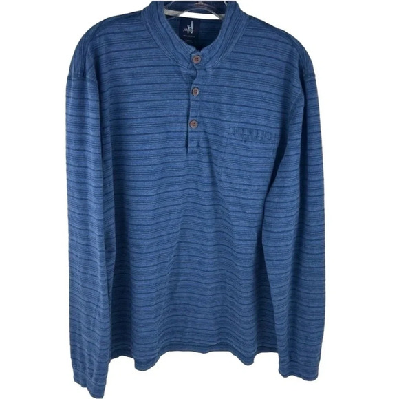 Johnnie-O Men's Large Blue Striped Long Sleeve Mock Neck Henley Shirt - Picture 1 of 11